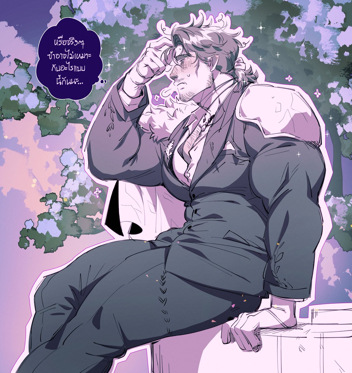 #TheRoyal_MPC
เปิดโรล | แยกรูท | นอกงาน

หลังจากยืนเหม่อมองบรรยากาศในงานได้ไม่นาน เขาถอนหายใจเบาๆ...ก่อนจะค่อยๆ เดินออกมาจากความครึกครื้นภายใน จนมาหยุดอยู่ริมโซนน้ำพุนอกงาน

มือเอื้อมไปจับปลายผมที่เคยมัดเรียบร้อย แต่ตอนนี้เริ่มหลุดรุ่ยจากการเสยผมซ้ำไปมา

+