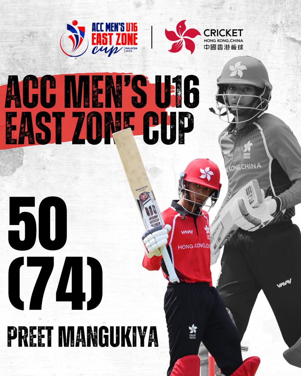 💥 Another brilliant half-century for Preet Mangukiya in the ACC Men’s U16 East Zone Cup—his third in this tournament! Congratulations‼️

📺 Livestream:
youtube.com/live/IxgF0S9-f…

#hkcricket #cricket #menscricket #ACCMensU16EastZoneCup