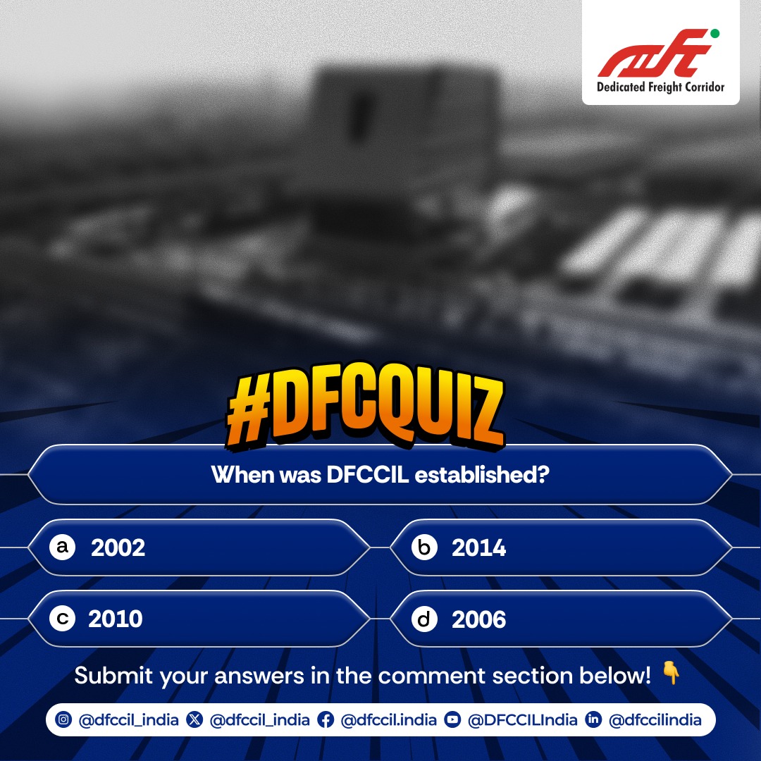 dfccil_india's tweet image. Calling all Rail Enthusiasts!
Let’s put your rail IQ to the test — dive into the world of dedicated freight logistics with DFCCIL!

Drop your answer in the comments and tag a fellow rail fan!

Let's see who gets it right! 
#DFCQUIZ #DFCCILINDIA
