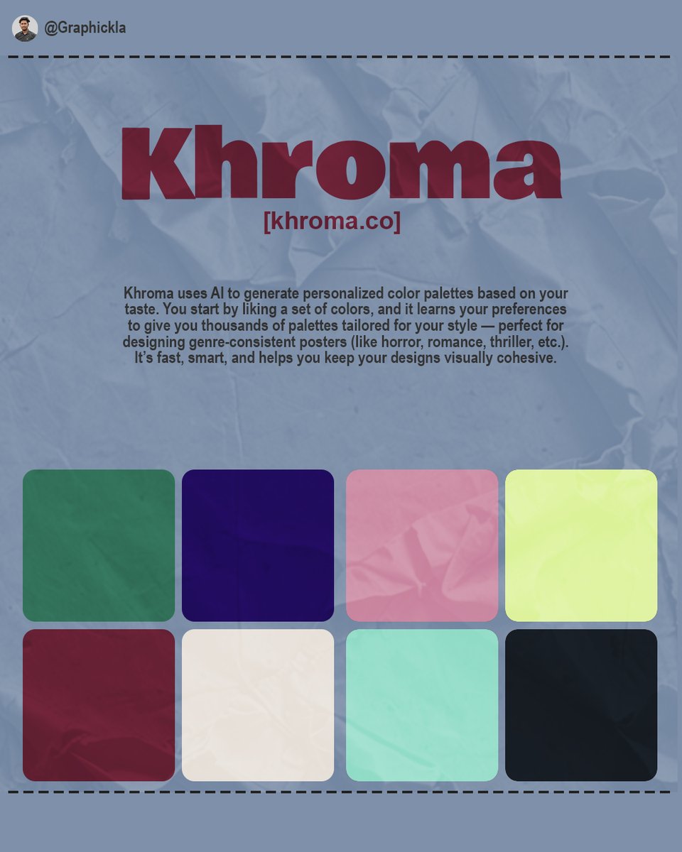 Graphickla's tweet photo. I design posters for films &amp; series. DM to collaborate!
3 AI tools every designer should use in 2025:
1️⃣ Illustroke – Text to vector art
2️⃣ Khroma – Smart color palettes
3️⃣ Patterned AI – Seamless textures
Boost your design speed &amp; quality!
#GraphicDesign #AITools #PosterDesign https://t.co/kVUODqCk5d