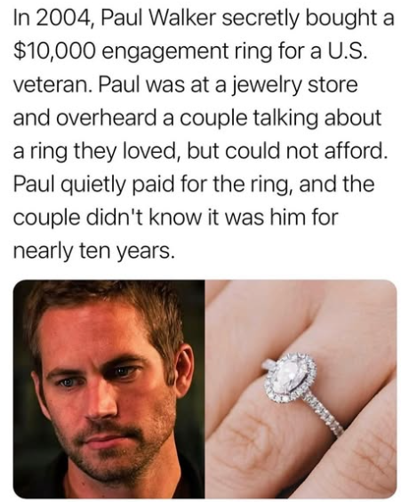 Paul Walker was at a Bailey Banks &amp; Biddle jewelry store in Santa Barbara, California, when he overheard a U.S. military veteran, Kyle Upham, and his fiancée, Kristen