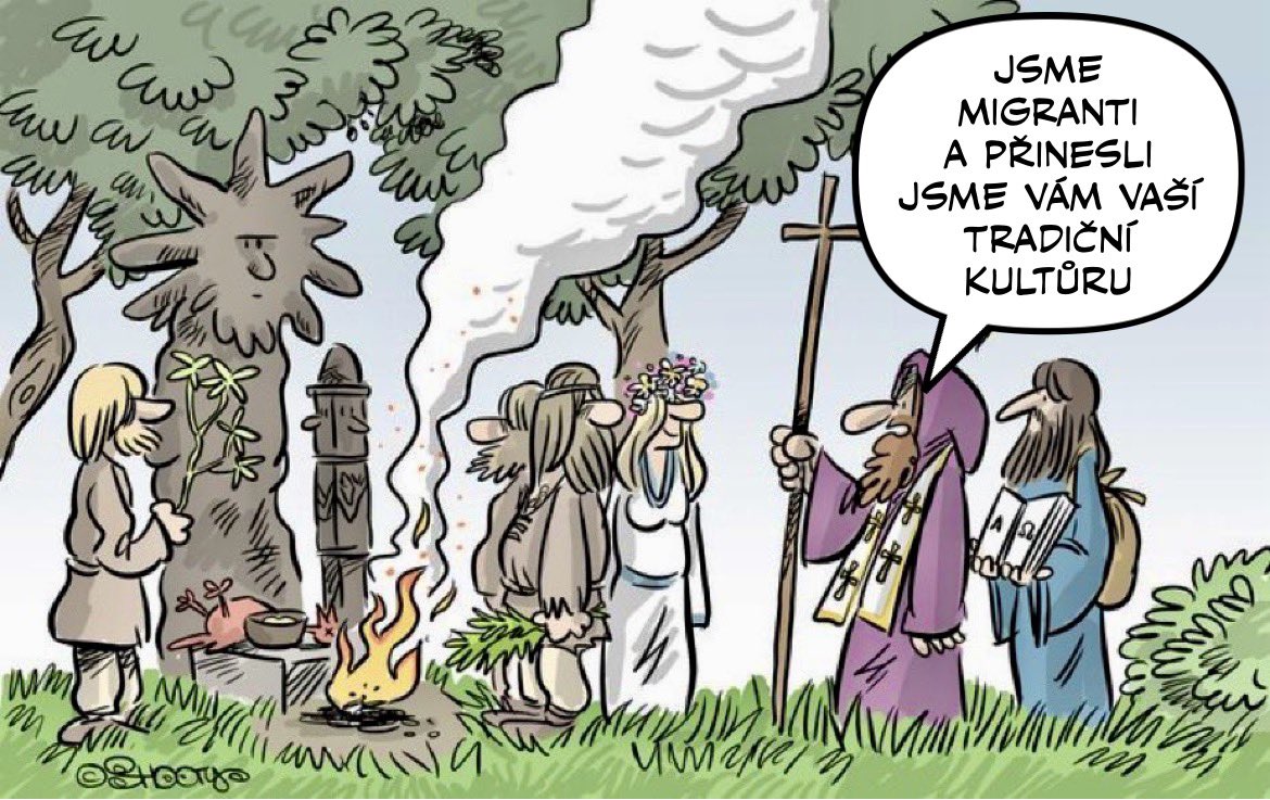 Těžko říci, proč vlastně slavíme státní svátek v den příchodu Cyrila a Metoděje (kort když jeden z nich byl Konstantin)..😀👇🇨🇿

1️⃣ byli to migranti…

2️⃣ přišli z (jiho)východu na základě zvacího dopisu…

3️⃣ přinesli diktát z Byzance…

4️⃣ …napsaný v něčem co vypadalo jako