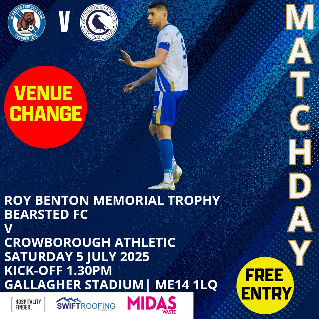 Bearsted_FC's tweet image. MATCHDAY!! Today we play our first match of the season against Crowborough Athletic in the Roy Benton Memorial Trophy. Kick-off is 1.30pm and entry is free #bearstedfc #bears #football #matchday @SCEFLeague @NonLeagueCrowd @CrowboroughAFC
