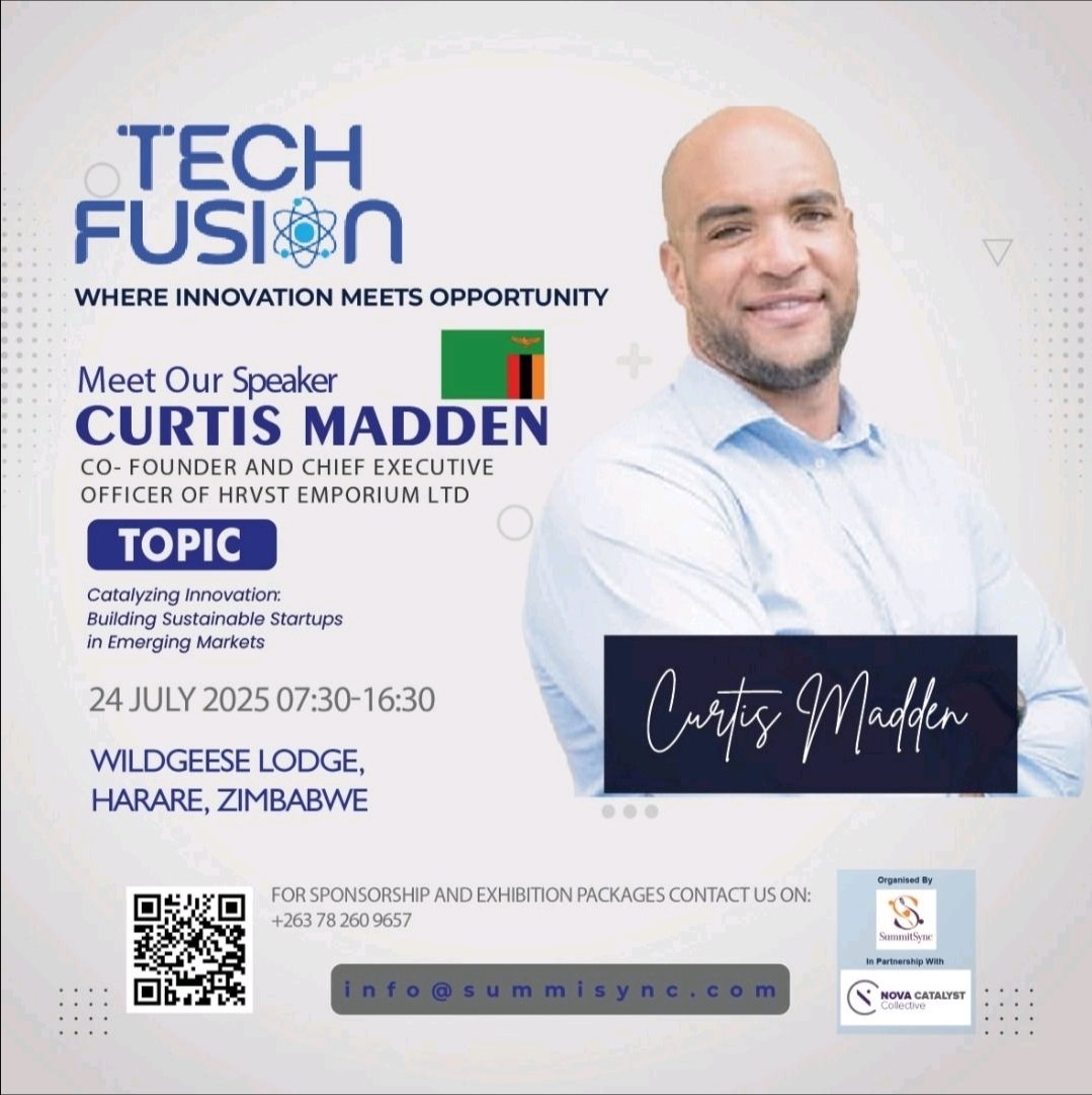 Honoured to speak at #TechFusionSummit in Harare on July 24 🇿🇼

I’ll be sharing insights on: “Catalyzing Innovation: Building Sustainable Startups in Emerging Markets.”

Let’s build the future, together.

#AfricaTech #Startups #Innovation #Hrvst