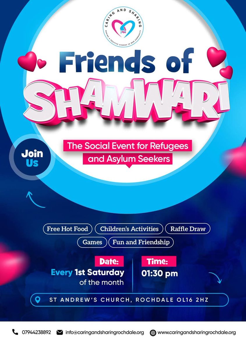 Join us this afternoon at  13.00pm for another social event for Refugees and asylum seekers  <a href="/saint/">SAINT</a> Andrew church Rochdale.