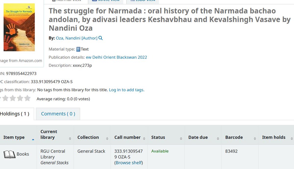 Nandini K Oza (@ozanandini) on Twitter photo RGU central #library, #Itanagar, Arunachal Pradesh now has the #book, The Struggle for Narmada published by <a href="/OrientBlackSwan/">Orient BlackSwan</a> RGU central #library, #Itanagar, Arunachal Pradesh now has the #book, The Struggle for Narmada published by <a href="/OrientBlackSwan/">Orient BlackSwan</a>