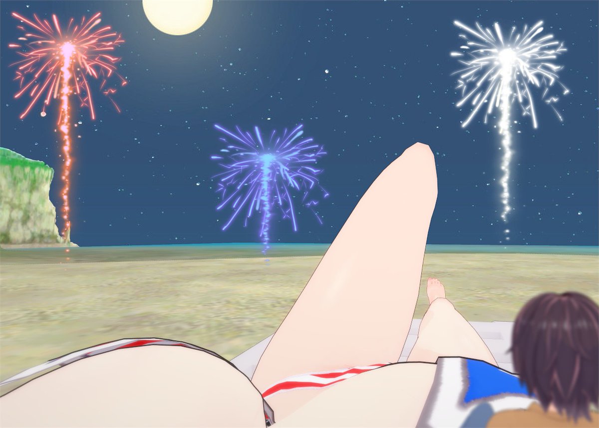 4th of July

Fireworks at the beach sounds like a great way to watch and celebrate. While it may be hard for you to see them from the sand, I have let you watch them from my shoulder and we can watch together. 
How's the view little one?