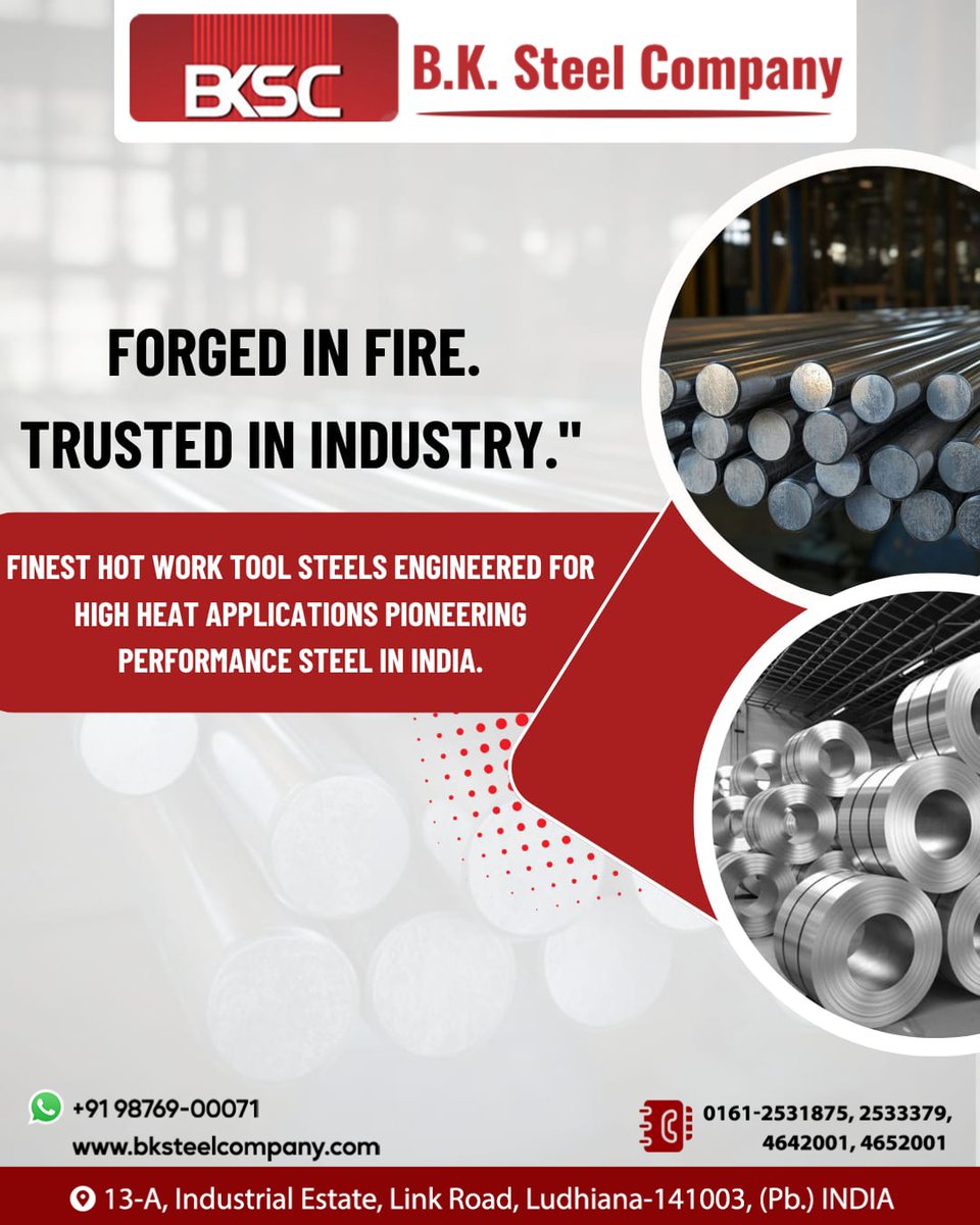 bksteel_company's tweet image. At B.K. Steel Company, we specialize in producing the finest hot work tool steels designed for demanding high-heat applications.

📞 +91 98554 00071
🌐 bksteelcompany.com

#bksteelcompany #hotworktoolsteel #performanceSteel #industrialsteel