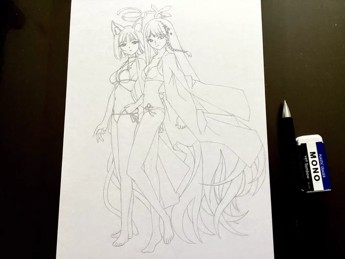 明日の予定。 ブルアカ絵の肌と髪の着色。(12日か13日完成予定) アズレン絵の翔鶴の服着色。(8月末完成予定)