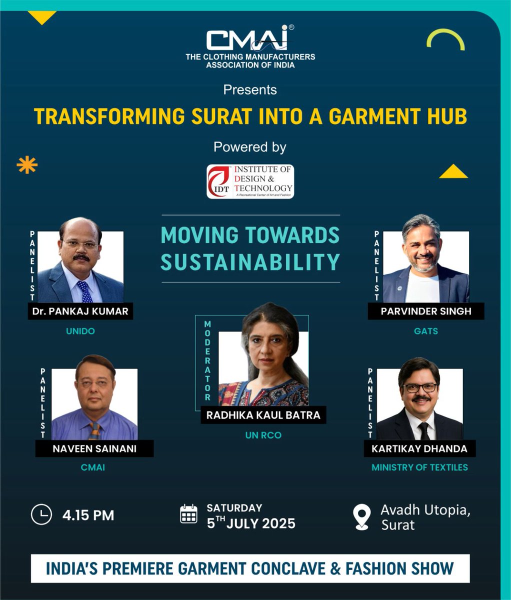 United Nations in India (@uninindia) on Twitter photo 🗓️ Today
#TeamUNinIndia’s Radhika Kaul Batra and Dr. Pankaj Kumar <a href="/UNIDO_India/">UNIDO India</a> among speakers at the Garment Conclave in Surat from the Clothing Manufacturers Association Of India <a href="/CMAI_Official/">CMAI</a> and Institute of Design and Technology
<a href="/RadhikaKaul/">Radhika Kaul Batra</a> <a href="/pankajkumar/">pankaj kumar</a> #textiles 🗓️ Today
#TeamUNinIndia’s Radhika Kaul Batra and Dr. Pankaj Kumar <a href="/UNIDO_India/">UNIDO India</a> among speakers at the Garment Conclave in Surat from the Clothing Manufacturers Association Of India <a href="/CMAI_Official/">CMAI</a> and Institute of Design and Technology
<a href="/RadhikaKaul/">Radhika Kaul Batra</a> <a href="/pankajkumar/">pankaj kumar</a> #textiles