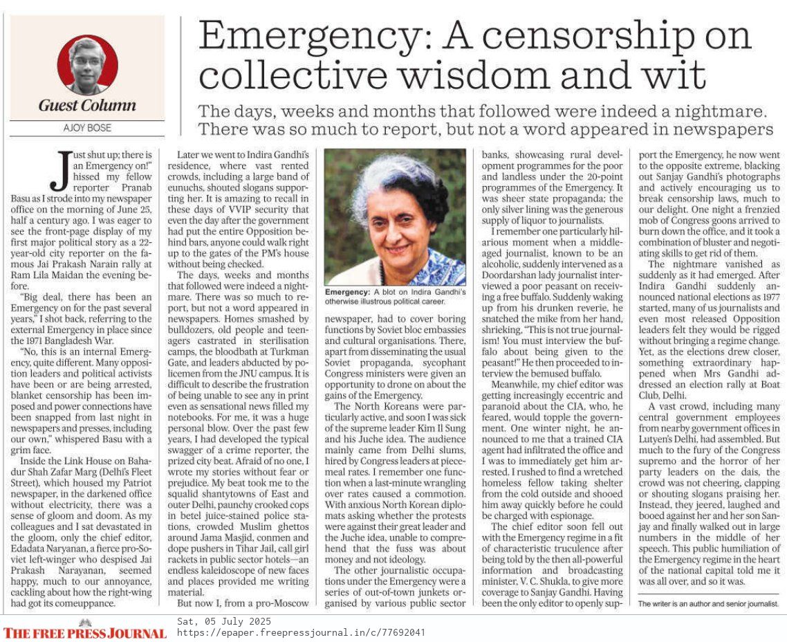 #Opinion Emergency: A Censorship On Collective Wisdom And Wit

By: Ajoy Bose

Link: freepressjournal.in/analysis/emerg…

#Emergency #IndiraGandhi #Emergency #FPJ