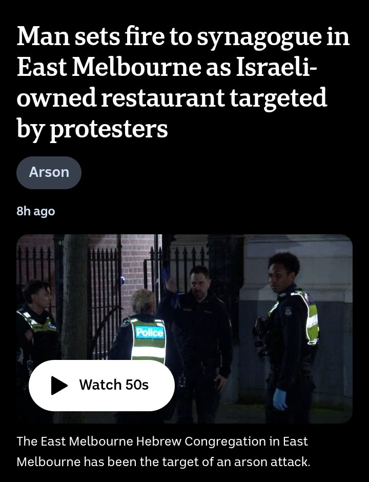 ABC has learned nothing from the Dural caravan con job. It continues to link arson of synagogues to Palestine protests without any evidence.

Arson of a synagogue is a terrible crime.

Protesting against genocide is a human right.

Know the difference.