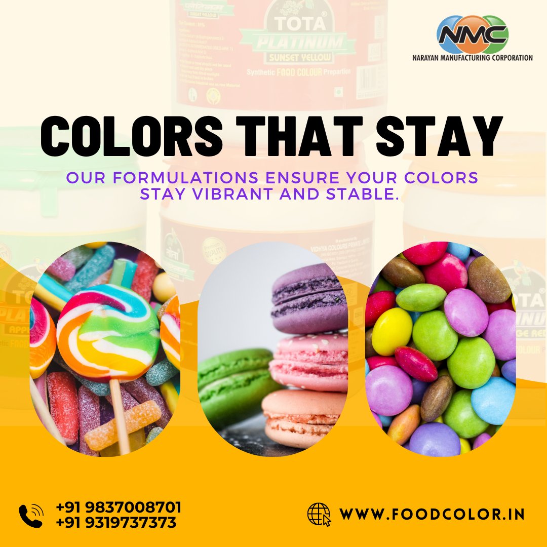 nmcfoodcolor's tweet image. At NMC, our advanced formulations ensure your food colors stay bright, stable, and fade-free—from production to plate.
Whether it's heat, light, or storage—our shades hold strong through it all!
#NMCFoodColors #ColorStability #VibrantAndReliable #FadeFreeColors