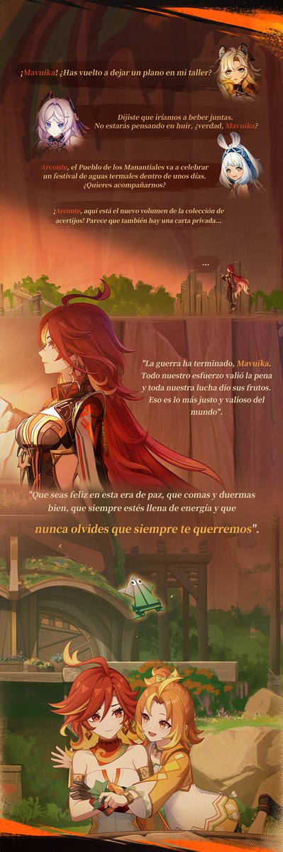 #GenshinImpact5ꓸ7 #GenshinImpact #Mavuika
En lugar de limitarse a los cielos, los dioses deberían ampliar sus horizontes al mundo de abajo | Notas de Mavuika

¡Hola, viajeros! Aquí tienen algunas notas de la Arconte Pyro Mavuika, la llama resurgente con un resplandor