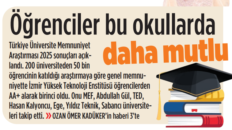 Ozan Kadüker (@ozankaduker) on Twitter photo 🔺Üniversite Araştırmaları Laboratuvarı (<a href="/UniArLab/">Üniversite Araştırmaları Laboratuvarı</a>) Türkiye Üniversite Memnuniyet Araştırması 2025 (TÜMA) sonuçları açıklandı.
🔺200 üniversiteden 50 bin öğrencinin katıldığı araştırmaya göre genel memnuniyette İzmir Yüksek Teknoloji Enstitüsü (İYTE) öğrencilerden AA+ alarak 🔺Üniversite Araştırmaları Laboratuvarı (<a href="/UniArLab/">Üniversite Araştırmaları Laboratuvarı</a>) Türkiye Üniversite Memnuniyet Araştırması 2025 (TÜMA) sonuçları açıklandı.
🔺200 üniversiteden 50 bin öğrencinin katıldığı araştırmaya göre genel memnuniyette İzmir Yüksek Teknoloji Enstitüsü (İYTE) öğrencilerden AA+ alarak