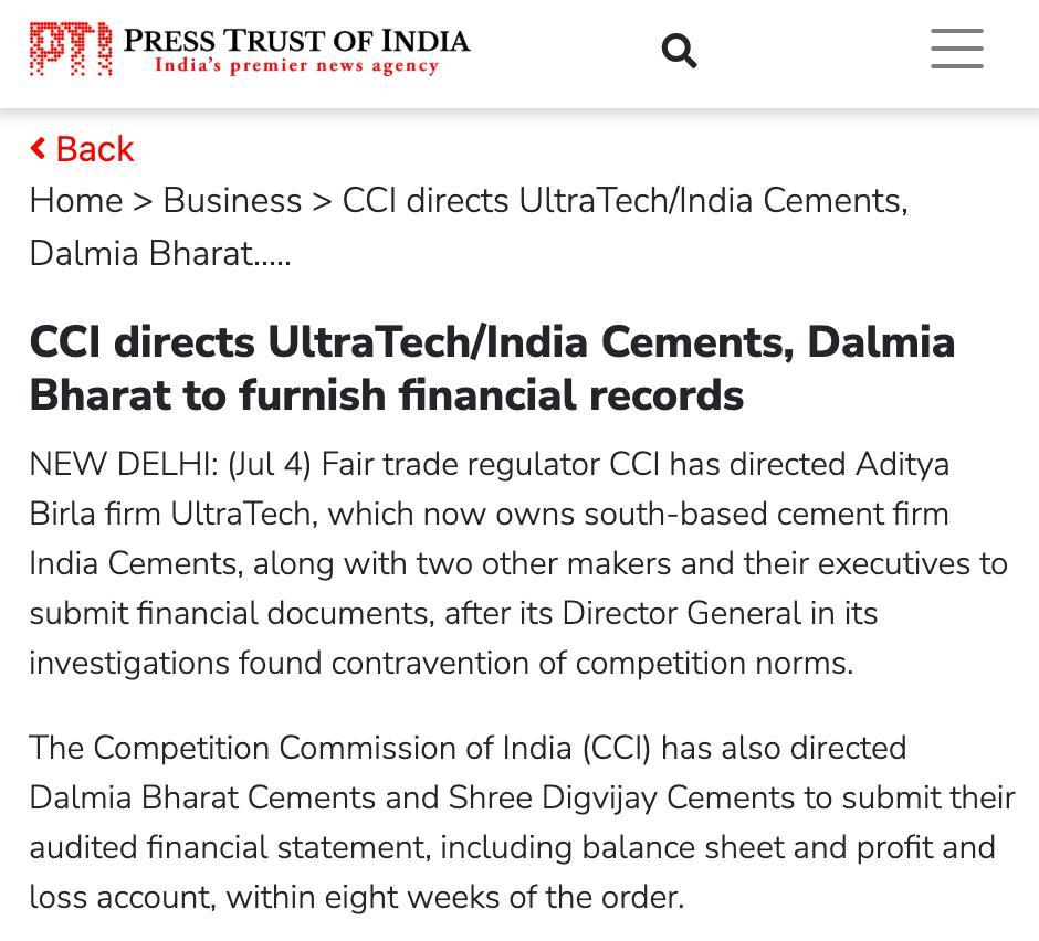 UltraTech is under a massive CCI probe for suspected cartel collusion that may have drained public projects for nearly a decade.

The Aditya Birla flagship stands accused of rigging cement tenders for ONGC. Financial records from FY15–19 are being demanded after evidence of a