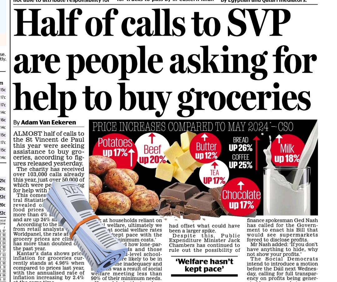 By Adam Van Eekeren

 ALMOST half of the calls to the St Vincent de Paul this year were seeking assistance to buy groceries, according to figures released yesterday. 

The charity has received over 103,000 calls already this year, just over 50,000 of which were people looking for