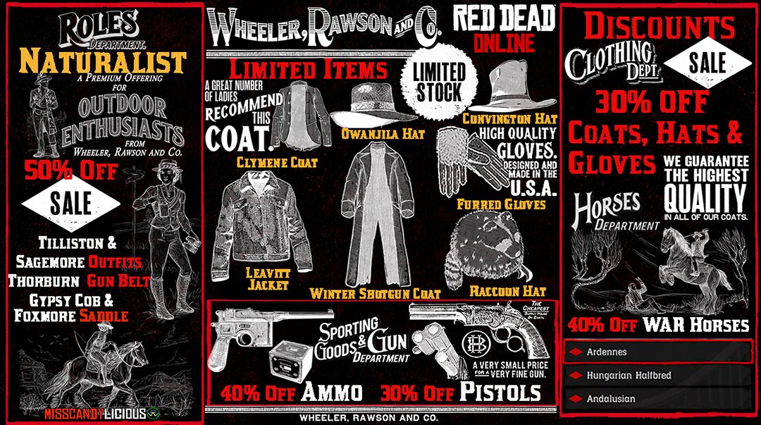 Happy #Naturalist Month Cowpokes &amp; Cowfolks 

Hope you Enjoy all these crazy Discounts &amp; Bonuses for July
Plus the return of these quality #LimitedItems

#RedDeadOnline #RockstarGames 

rsg.ms/aa8dacb