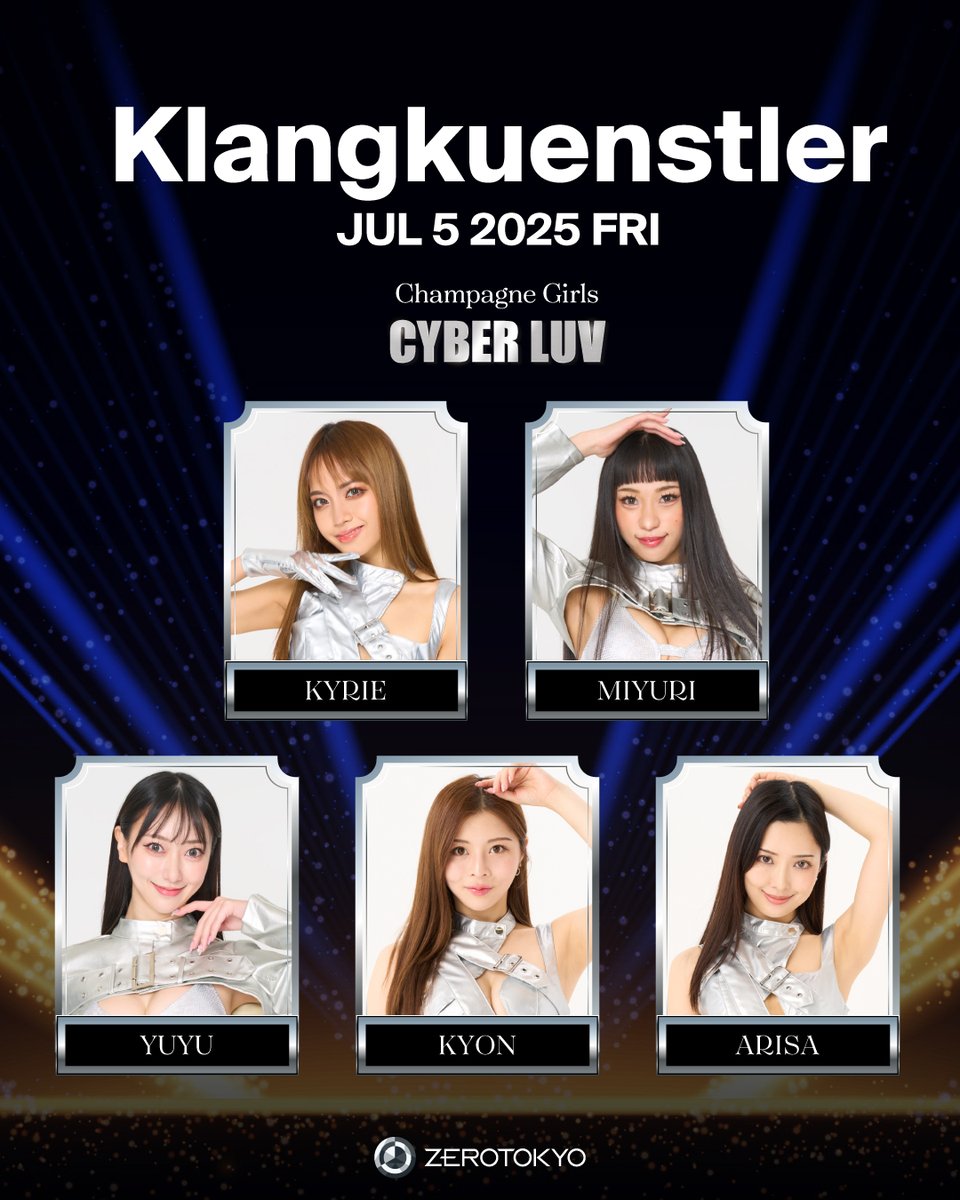 ヨーロッパダンスミュージックシーンに旋風を巻き起こす最注目DJ、KlangkuenstlerがZEROTOKYOに降臨！

2025.7.5(土) Klangkuenstler
OPEN 11PM
HP：zerotokyo.jp/event/klangkue… 
DOOR：¥3,500-

【Z HALL】
Klangkuenstler / Voidman / Satoshi Tanaka / Chrumi

VJ：H2KGRAPHICS

Champagne