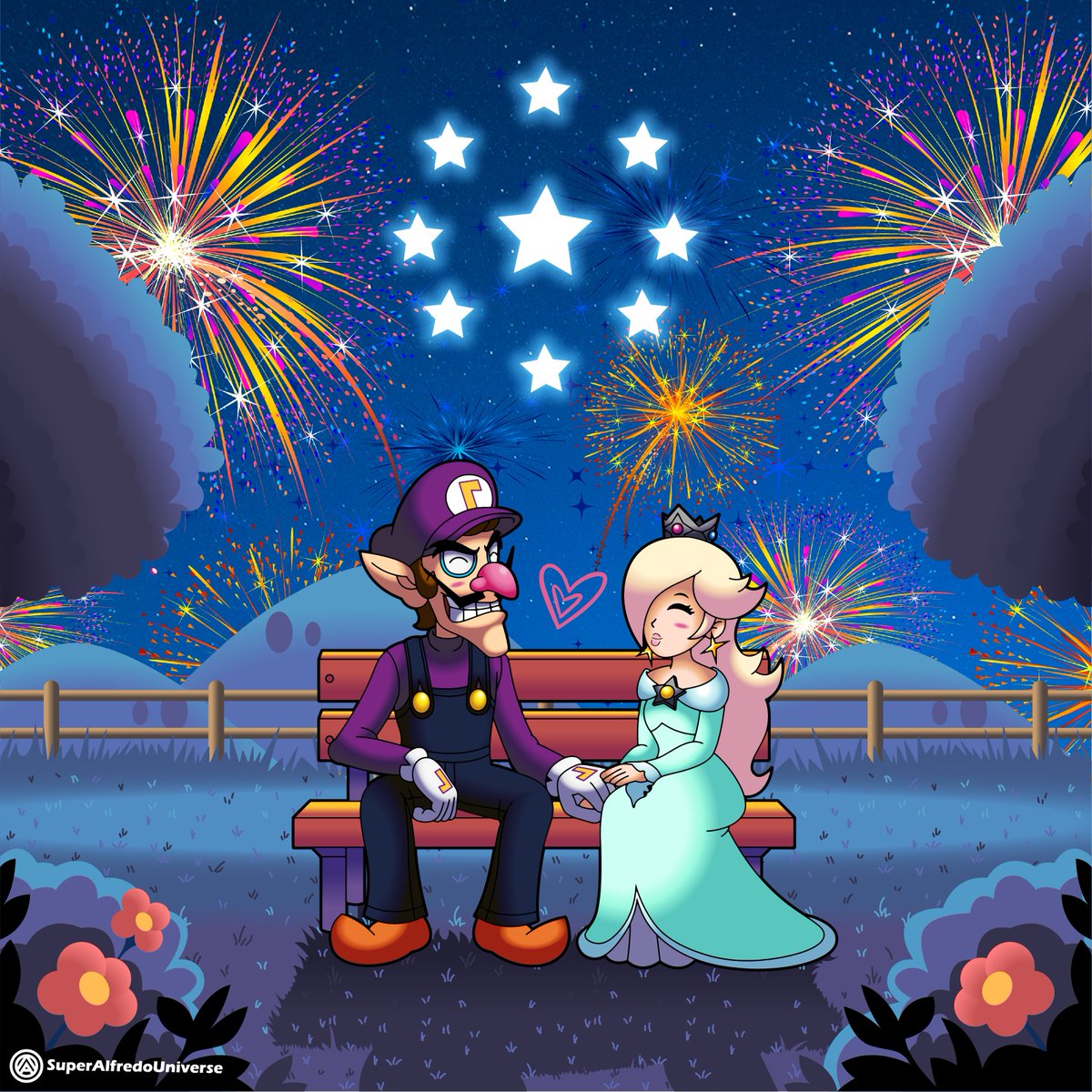 Happy 4th of July to everyone, and to celebrate, here's a little drawing of my favorite ship under the fireworks.

#waluigi #Rosalina #July4 #ship #Nintendo #fanart #digitalartwork