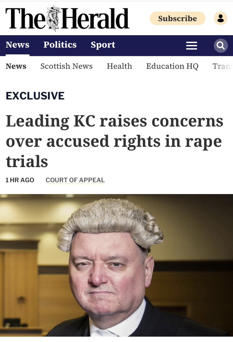 Justice for Innocent Men Scotland (@jims_campaign) on Twitter photo MUST READ article featuring <a href="/GlasgowAdvocate/">TLRKC</a>.
Explains how Section 275 (aka “rape shield” legislation) enables exculpatory evidence to be hidden from the jury.
Rape convictions are therefore CRAFTED by judges pre-trial.
heraldscotland.com/news/25289949.…
<a href="/edwardrmgraham/">Edward Graham</a> <a href="/AccusedScots/">Accused Scot</a> MUST READ article featuring <a href="/GlasgowAdvocate/">TLRKC</a>.
Explains how Section 275 (aka “rape shield” legislation) enables exculpatory evidence to be hidden from the jury.
Rape convictions are therefore CRAFTED by judges pre-trial.
heraldscotland.com/news/25289949.…
<a href="/edwardrmgraham/">Edward Graham</a> <a href="/AccusedScots/">Accused Scot</a>