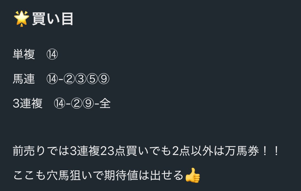 kenshiro_ytb's tweet photo. 本日2つめの穴狙い勝負レース

函館11R◎⑭ソノママソノママ
8人気3着🥉！！

複勝380円　3連複11,500円🎯

今日は函館2/2で穴狙い成功👏

良い時もあれば悪い時もあるけど応援してくれる方多くて感謝です🙇‍♂️ https://t.co/SvEzYs9pZ9