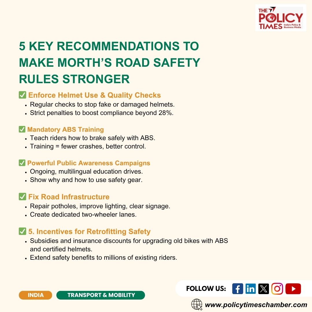 thepolicytimes's tweet image. Crucial steps for safer Indian roads are here!

@MORTHIndia  is making moves, and we&apos;re adding 5 key recommendations to amplify their impact. Helmets, ABS training, awareness, roads, and incentives – it&apos;s all in there!

#SaferIndianRoads #RoadSafetyIndia #HelmetSafety