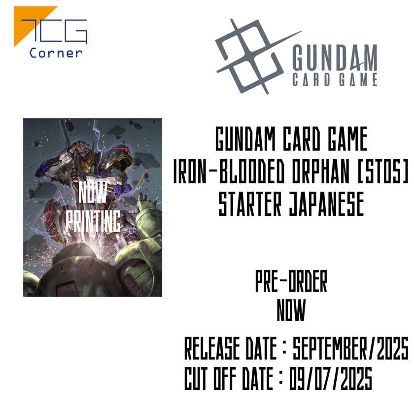 tcgcornerglobal's tweet image. Gundam Card Game Iron-blooded orphan [ST05] Starter Japanese Pre-Order

Release Date : September/2025
Cut Off Date : 09/07/2025

tcg-corner.com/products/gunda…

#GundamCardGame #Ironbloodedorphan #ST05