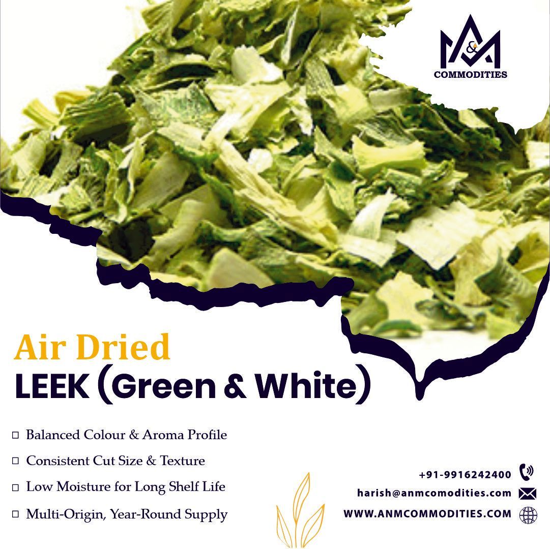 High-quality Air Dried Leek (Green &amp; White) from A&amp;M Commodities – ideal for soups, seasonings &amp; ready meals. Export-ready | EU-grade | Bulk stock.

🌍 Germany, UAE, Japan
💬 WhatsApp: buff.ly/g1SXTpw
#DehydratedLeek #AgroTrade #ANMCommodities