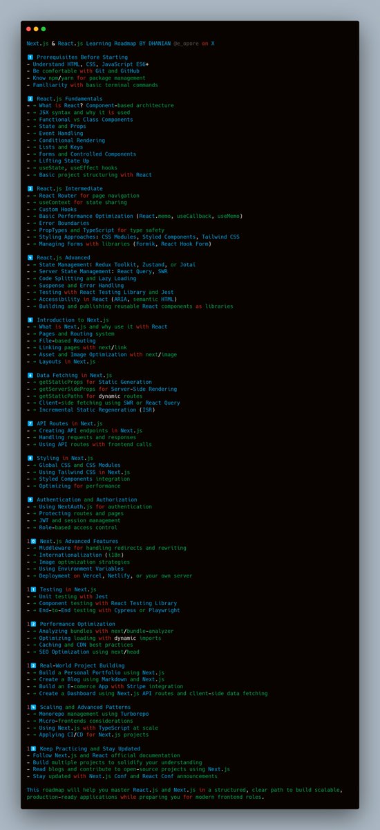 e_opore's tweet image. Next.js & React.js Learning Roadmap.
Master React.js and Next.js efficiently here; codewithdhanian.gumroad.com/l/ntfxi