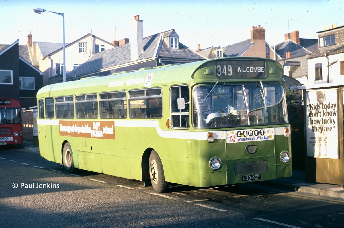 One of the other AEC Reliances still in service when the Exeter and Mid Devon MAP area service reductions took effect on 30th November 1980 was Willowbrook-bodied LUO 45F.
It's seen here at Tiverton Phoenix Lane that month, operating a town service.
Picture credit: Paul Jenkins