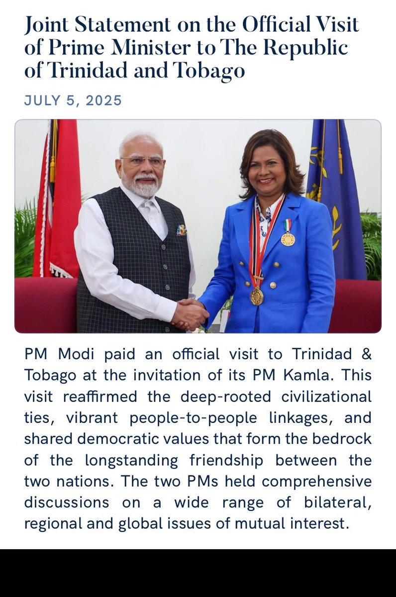 Joint Statement on the Official Visit of Prime Minister to The Republic of Trinidad and Tobago
nm-4.com/82lQ3h

via NaMo App