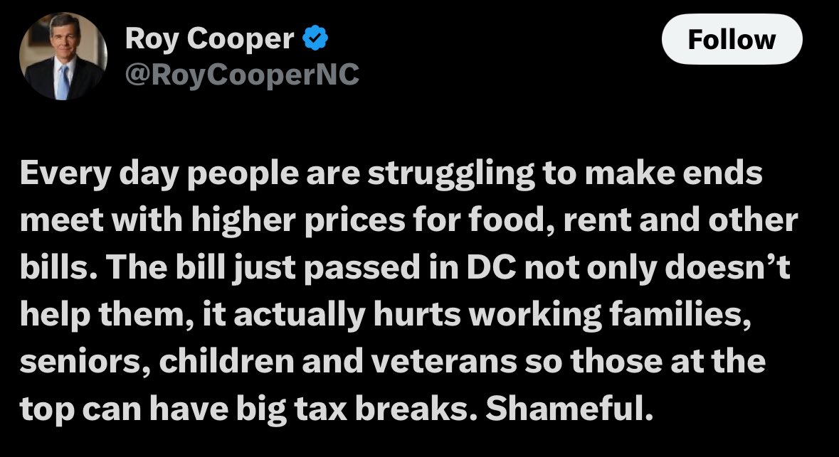 fenner_parker's tweet image. I don’t understand why the guy, who didn’t help North Carolinians affected by hurricanes and shut down schools for an extended period, is talking about DC “hurting working families and children.” Roy did more to hurt families in North Carolina than any other governor. Shameful.