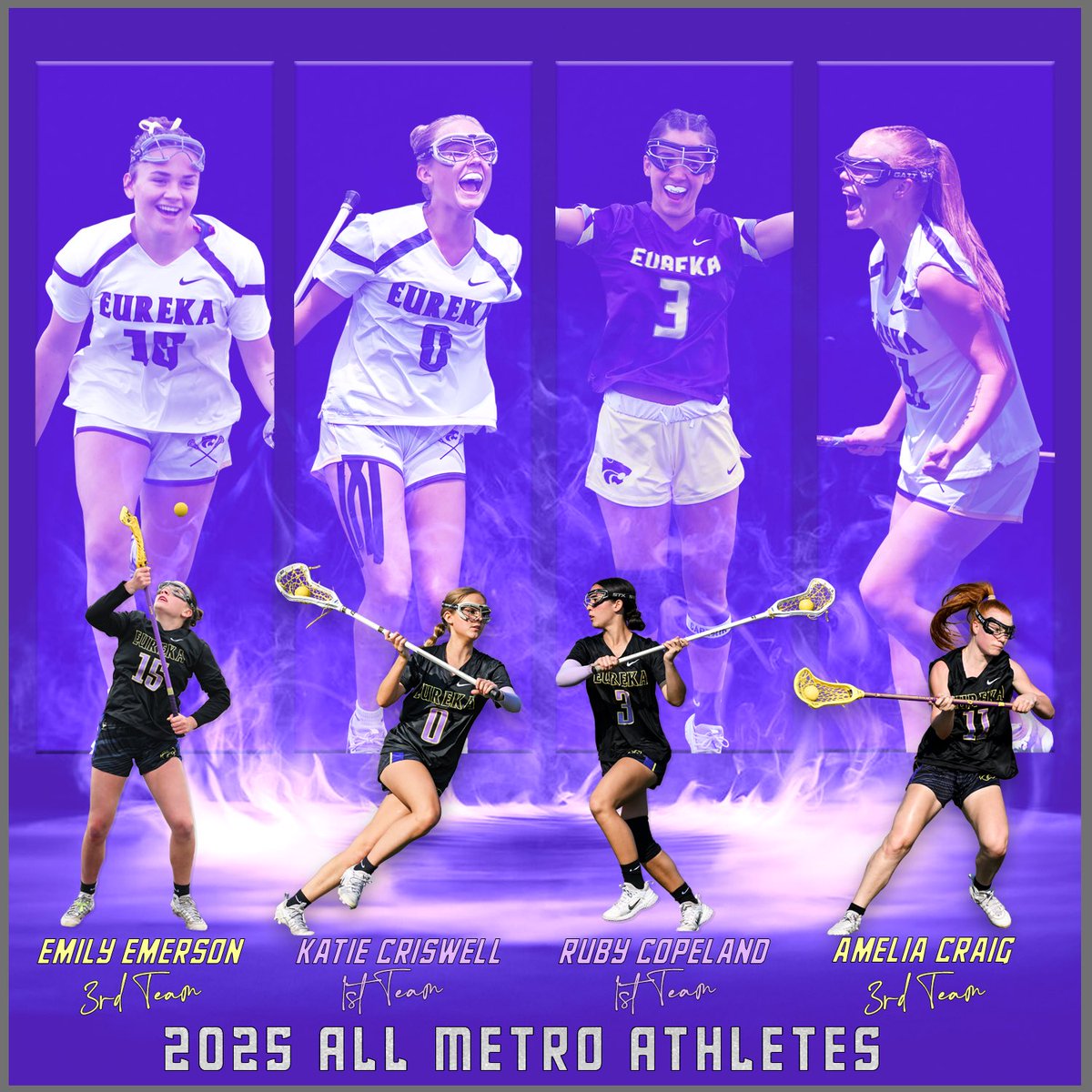 Congratulations to our 2025 All Metro athletes! 
🟣 Katie Criswell, 1st Team
🟣 Ruby Copeland, 1st Team
🟡 Emily Emerson, 3rd Team
🟡 Amelia Craig, 3rd Team