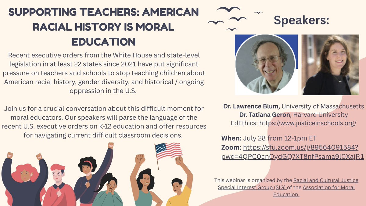 AssocMoralEduc's tweet image. The AME’s Racial and Cultural Justice Special Interest Group has organized a webinar titled “Supporting Teachers: American Racial History is Moral Education” on July 28, 2025 (12pm -1pm ET). Check out the poster for more details:
@JournalMoralEd
@APNMEorg