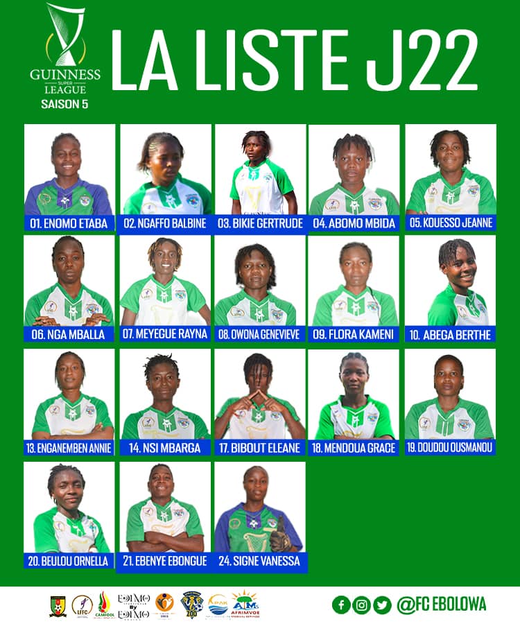 💚💙SQUADLIST

🏆 <a href="/GSuper_League/">Guinness Super League</a>  Act 5: MD22
🆚 #VFA
📆  5 Juillet 
⏰ 15H30 
🏟️ #NgoaEkele
📲 #FCEVFA

#WeAreBeNgonYâEbolowoo💚💙
#Champion🇨🇲🏆🥇
#CHGSL5
#Squadlist
#MDTwenty_Two
<a href="/PortOfKribi/">Port Autonome de Kribi</a>
<a href="/edimosports/">EDIMO Sports</a> 
<a href="/Camfool_/">Camfool Association</a>
#afrimvoemedicalservices
#ASMIS
#EnsembleEcrivonslHistoire