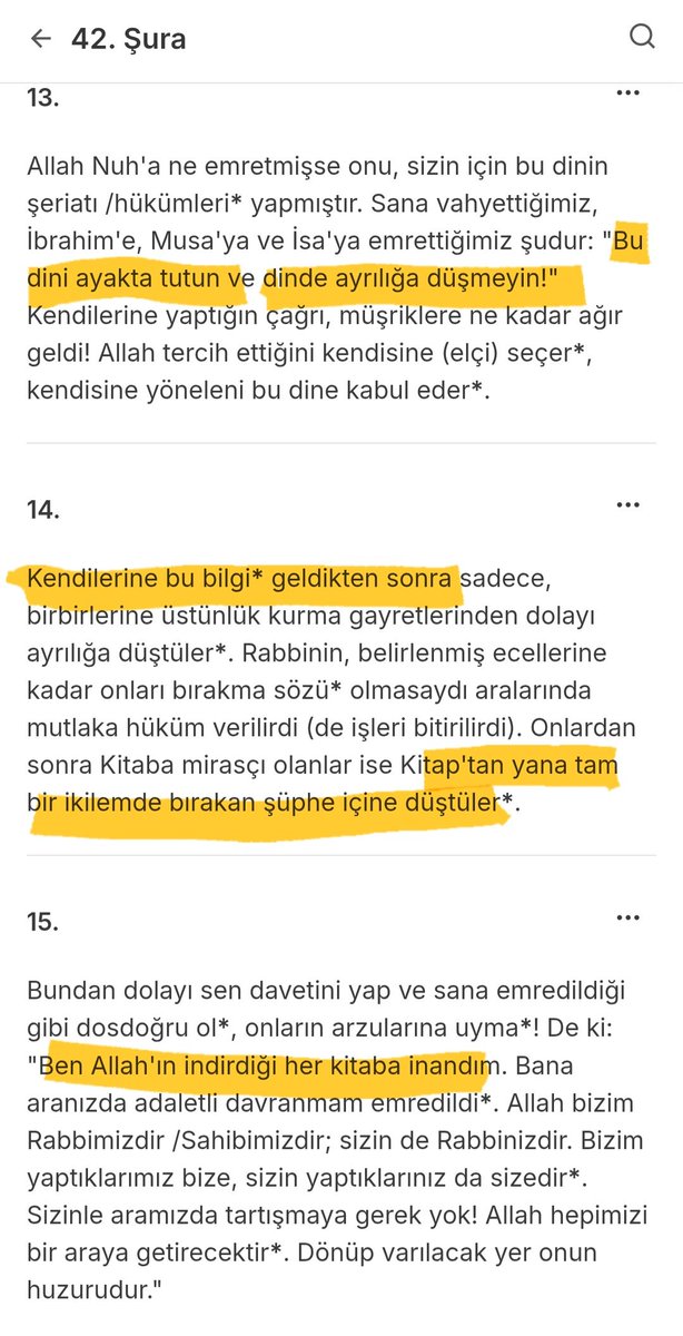 Şura13
Allahın Nuha emrettiği neyse, sizin de bu dinin şeriatı /Son sözleri/hükümleri yaptı.
Sana vahyettiğimiz, İbrahime, Musaya ve İsaya emrettiğimiz şu
Bu dini devam ettirin اَق۪يمُوا الدّ۪ينَ
ikame edin
ayakta tutun
ve dinde ayrılığa düşmeyin!
#SebtGünü hükmü bugün de geçerli
