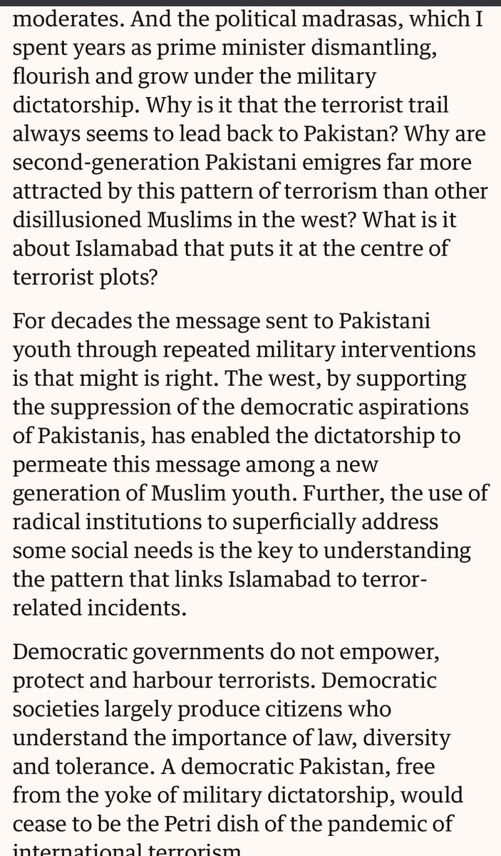 Shaheed Benazir Bhutto strongly criticized how the United States supported military dictatorships in Pakistan, even at the cost of democracy and long‑term stability. She wrote about this in The Guardian in August 2006: