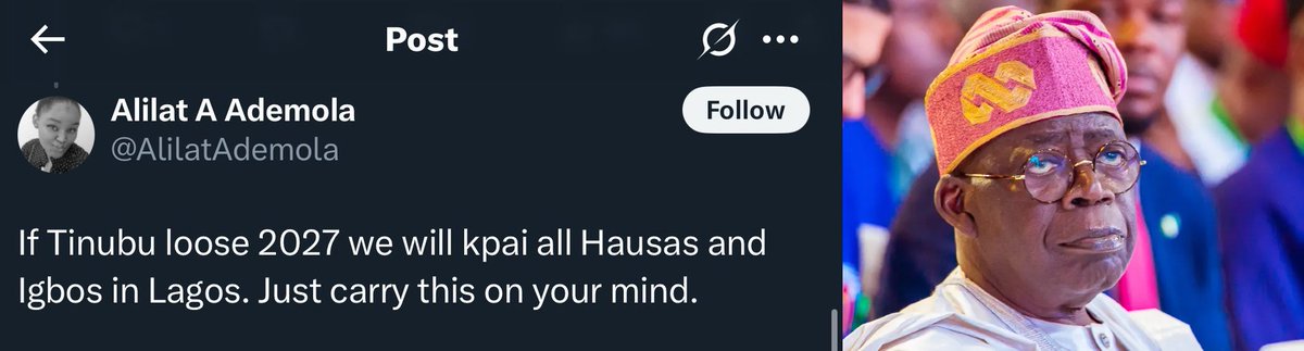 ifeanyiakorjuru's tweet photo. Breaking 💯
Chief Bola Tinibu Followers led by One Alliant A #Ademola vow to #kill all #hausas and #Igbos in Lagos State if their kingpin loose the 2027 #presidential election.
The truth is that these people are directly and indirectly sponsored by the Lagos State government and the Drug Lord himself. @jidesanwool particularly has been destroying non-Yaribas houses and businesses in the state.
The #Storms are gathering and when it rains nobody can stop it