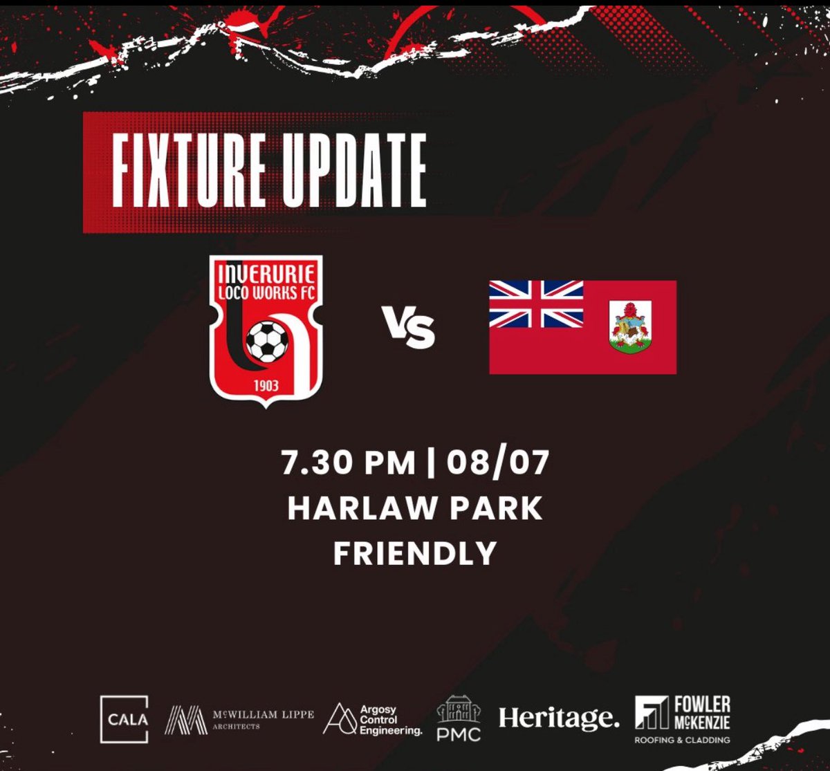 2 superb fixtures across the Womens’s and men’s teams. Monday we play against the Bermuda National team and on Tuesday at Harlaw the men play against the u23 Bermuda men’s team. 
Come and enjoy 2 fantastic nights of football