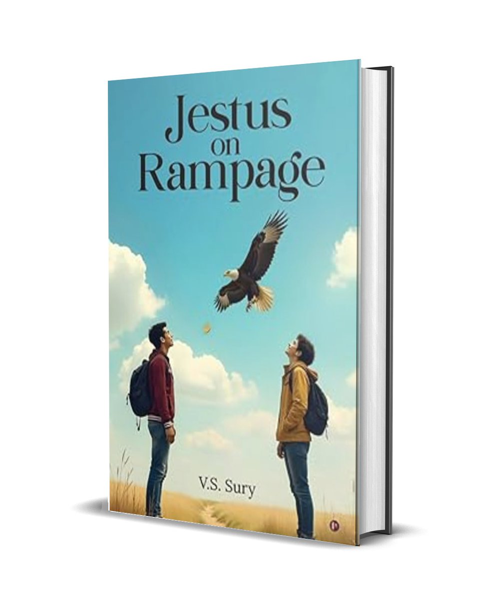CofffeePress's tweet photo. Hold on tight! Jestus is tearing through convention, one clever line at a time. V.S. Sury’s Jestus on Rampage is a brainy blast for lovers of satire and intellectual comedy. @SURY1234 #SatireReads #CleverBooks #HumorBook #SatiricalFiction https://t.co/2ajld60qrO https://t.co/fRDVcPih7L