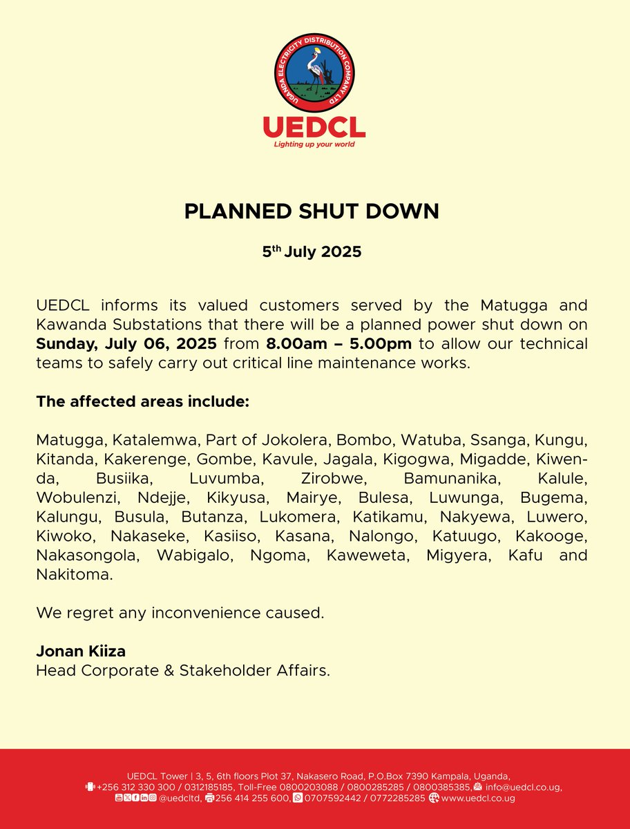 PLANNED SHUT DOWN!
 
#UEDCLinService #LightingUpYourWorld