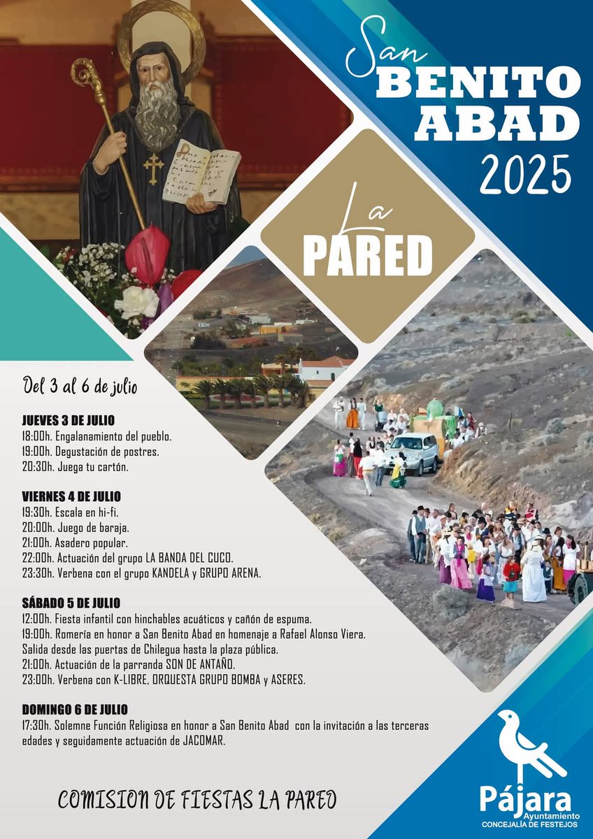 pcivilpajara's tweet image. Estos días estaremos activados, de forma preventiva, en #LaPared y #MorroJable . Fiestas de San Benito Abad y Fiestas de Ntra. Sra. del Carmen 2025. #Romería #Verbena #ProtecciónCivil #Pájara #Fuerteventura.
Nos vemos en las calles.