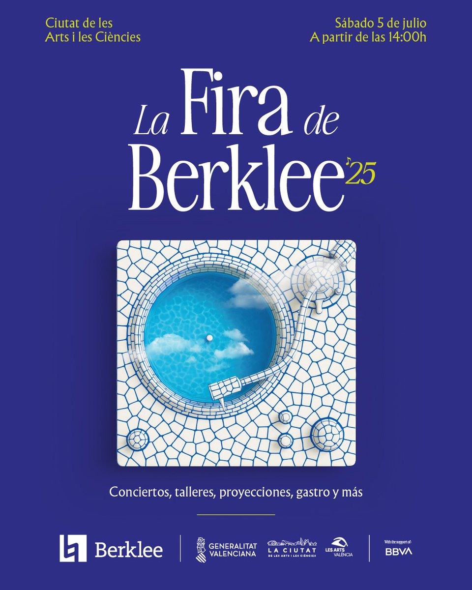 Ajuntament València (@ajuntamentvlc) on Twitter photo 🎶🎷Hui se celebra la #LaFiradeBerklee a la 📍 <a href="/CACiencies/">Ciudad Artes Ciencia</a>!
🎶Amb motiu de la graduació de l'alumnat del #CampusBerklee, <a href="/berkleevalencia/">Berklee in Valencia</a> oferix una jornada amb música en directe🎸, projeccions📽, tallers d'art🎨 i ciència i més!
🕚14h
🎟️Accés lliure
🔗lc.cx/QEkd3F 🎶🎷Hui se celebra la #LaFiradeBerklee a la 📍 <a href="/CACiencies/">Ciudad Artes Ciencia</a>!
🎶Amb motiu de la graduació de l'alumnat del #CampusBerklee, <a href="/berkleevalencia/">Berklee in Valencia</a> oferix una jornada amb música en directe🎸, projeccions📽, tallers d'art🎨 i ciència i més!
🕚14h
🎟️Accés lliure
🔗lc.cx/QEkd3F