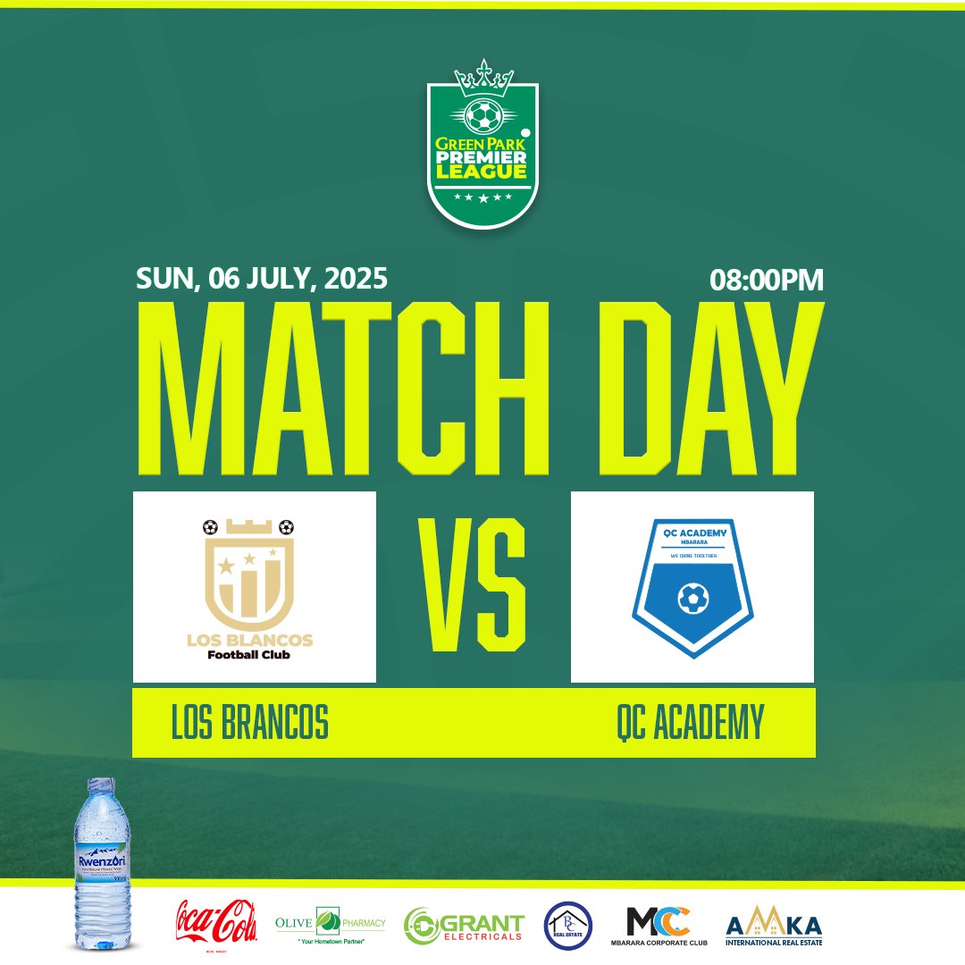 🟢SUNDAY MATCH!🟢

 Los Brancos 🆚 QC Academy

🏟️ Green Park Stadium
🏆 Premier league 
⏰ 8:00pm (EAT)

#GreenParkPremierLeague
See you there⚽️💚💚