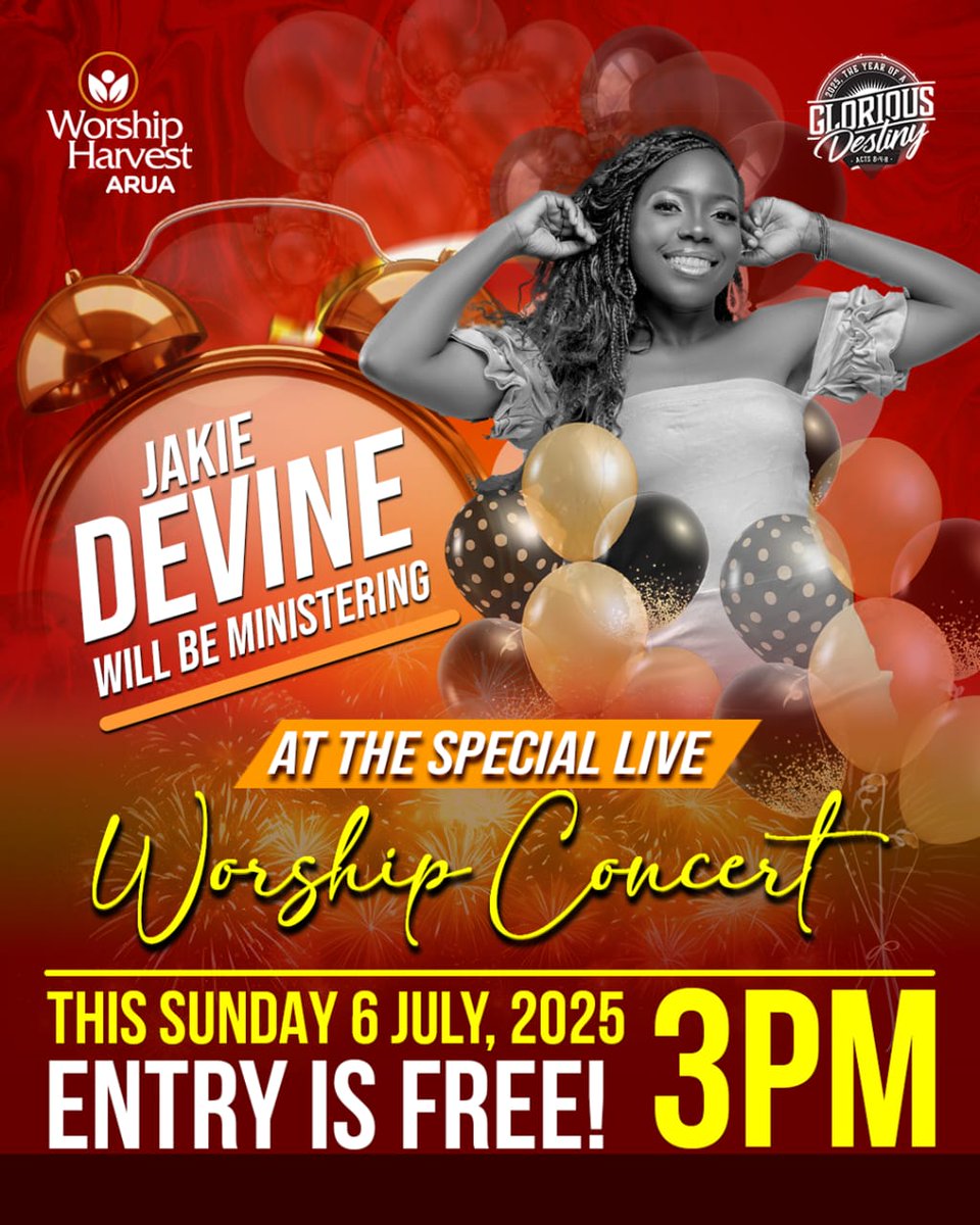 JakieDevine's tweet photo. Hey fam! Join me tomorrow — 6th July 2025 — 3PM Worship Harvest Arua Cathedral as we celebrate 5 yrs of God’s faithfulness!

I’ll minister in song with amazing gospel ministers. Don’t miss this FREE concert! 💥
#WorshipHarvestAruaAt5 @GanyaRecords https://t.co/SuADICHGMP