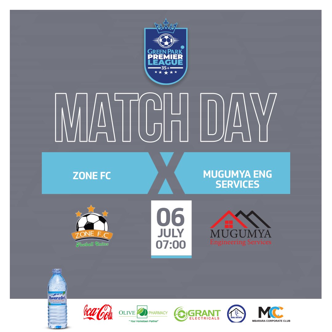 🔵SUNDAY MATCH!🔵

 Zone Fc 🆚 Mugumya Eng Services

🏟️ Green Park Stadium
🏆 Premier league 
⏰ 7:00pm (EAT)

See you there ⚽️💙💙
#GreenParkPremierLeague 35+