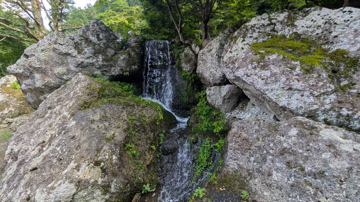 仙台市内の避暑地、いいとこ見つけた！
天守閣自然公園。
今だけ冷やし足湯で、めちゃくちゃ涼しいし、木に囲まれてるし滝もあるから涼しいのなんのって