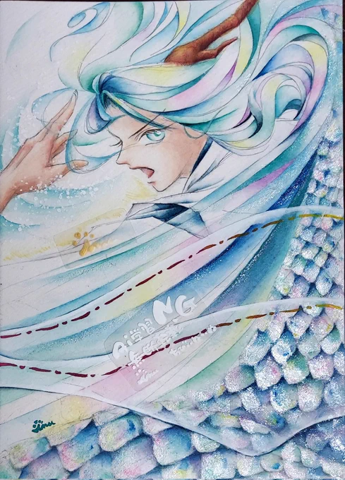 『水龍』 (透明水彩、ランプライト水彩紙) アートスープ様の【 #うろこのすきま9】展に参加させて頂きます 名刺も置かせて頂くので、もし行かれたら是非〜 #イラスト #透明水彩 #illustration