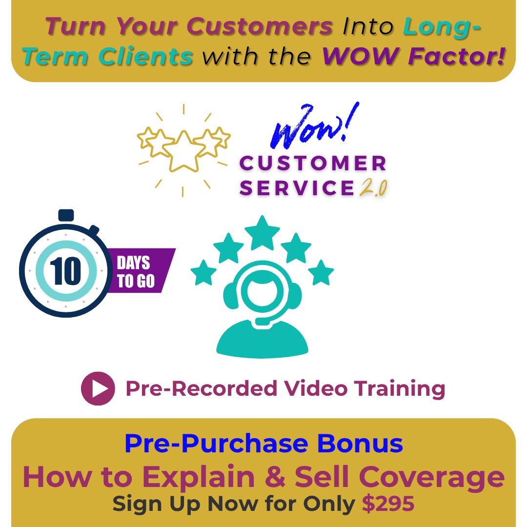 Appsinsurance's tweet image. ❓Is your team ready to deliver WOW-worthy service every single day?

🚨PRE-SALE IS LIVE — and there are only 10 days left to claim your bonus!

#WowCustomerService #InsuranceTraining #CustomerExperienceMatters #AgencyPerformancePartners #KellyDonahuePiro #InsuranceGrowth